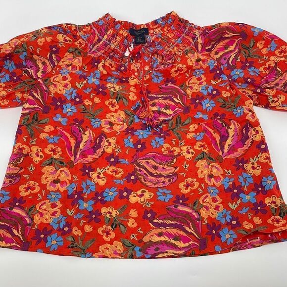 RACHEL Rachel Roy Pull Over Blouse Red Orange Print Size Medium - Picture 3 of 10